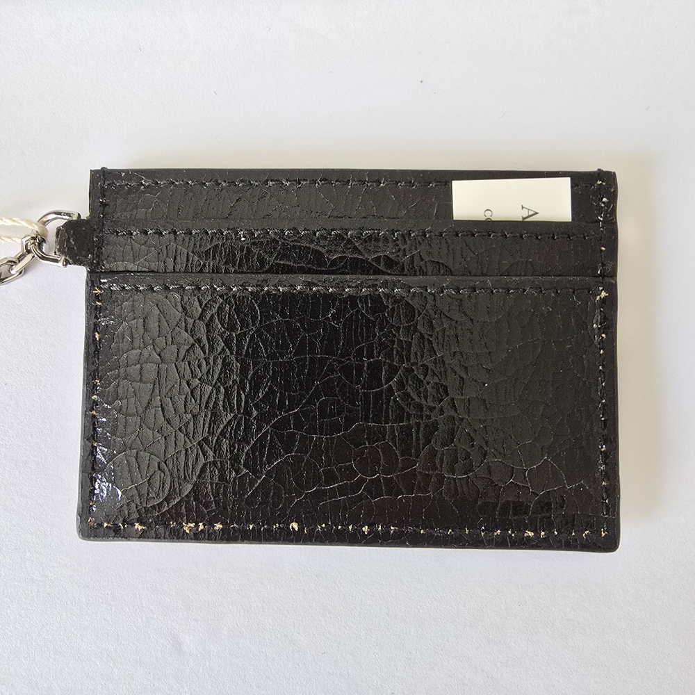 Alexander McQueen T-Bar Cracked Leather Card Holder Black - Picture 3 of 8
